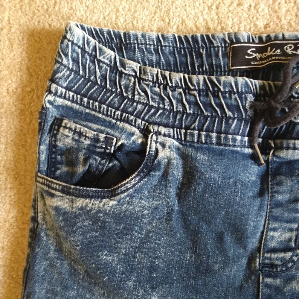 Smoke Rise Jeans Men'38x30 Slim Tapered Fit Distressed Blue Elastic Waist Ham‎